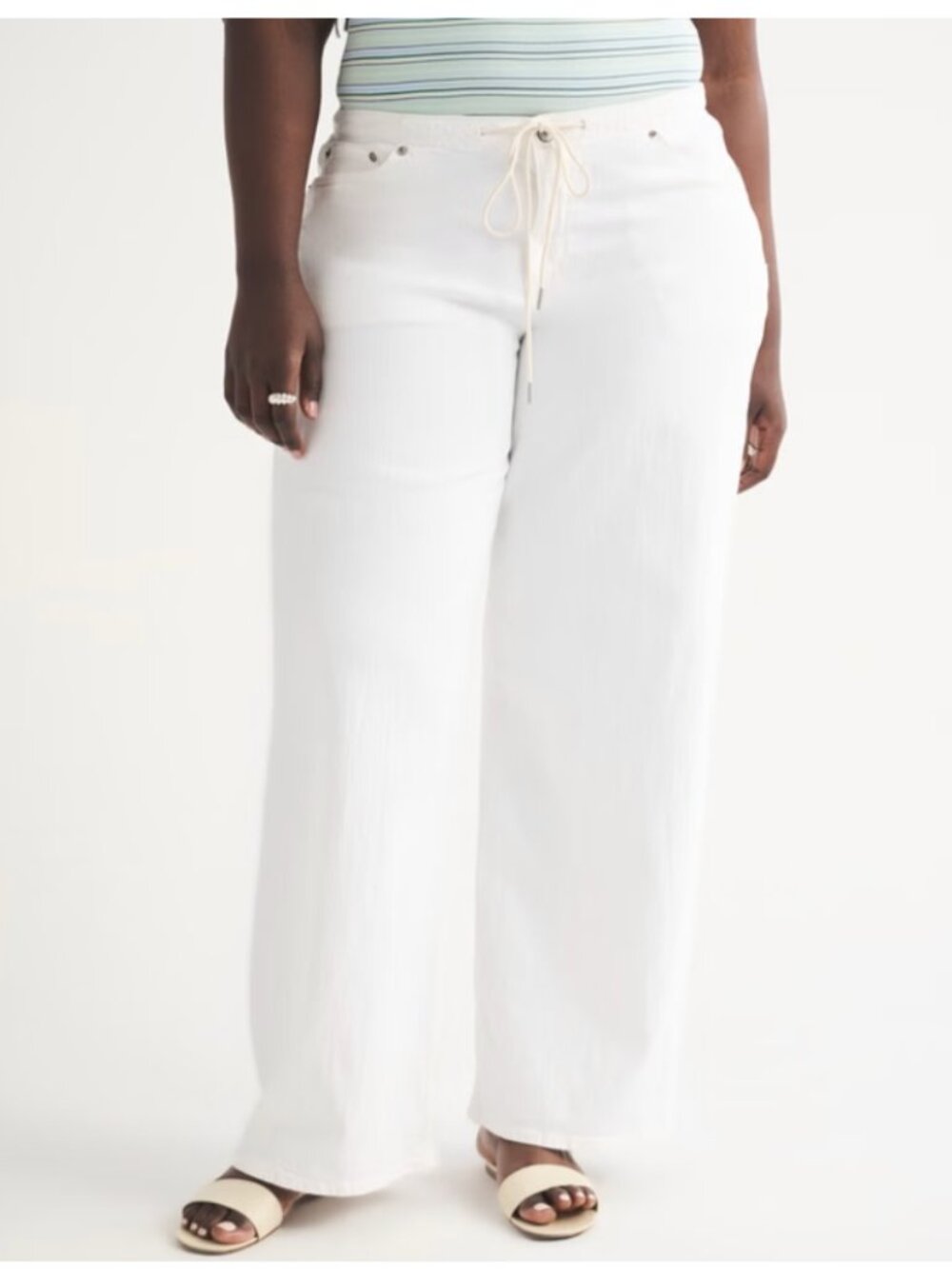Curve Love Linen-Blend Low Rise Ultra Loose Drawstring Jean